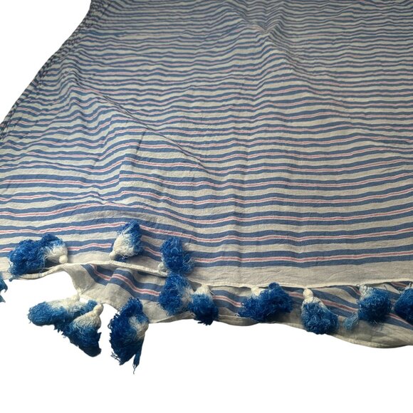 Kate Spade Candy Stripe Tassel Fringe Shawl Womens Wrap Scarf Cotton Sarong - Picture 6 of 16